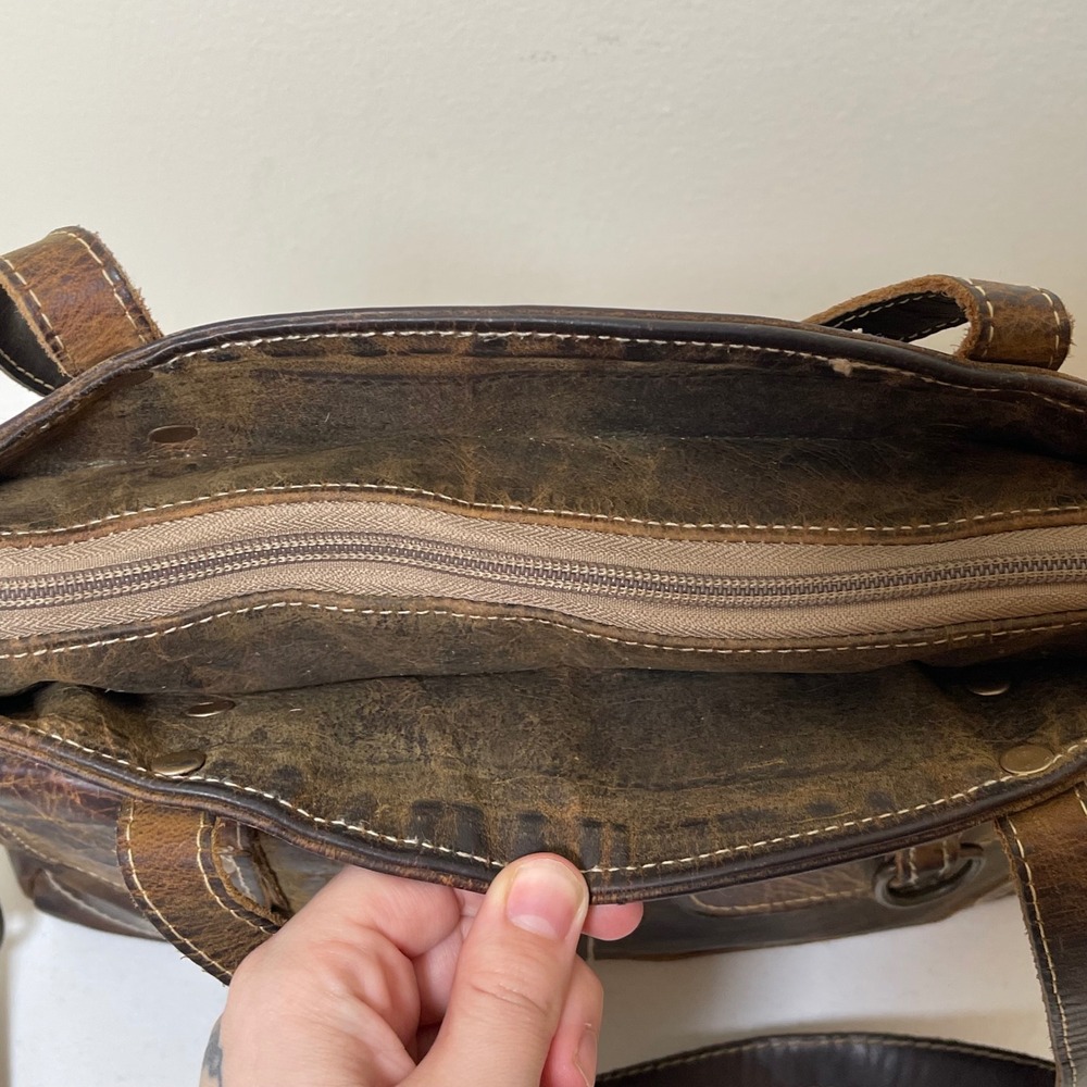 Myra Bag Distressed Brown Leather Satchel - Picture 8 of 12
